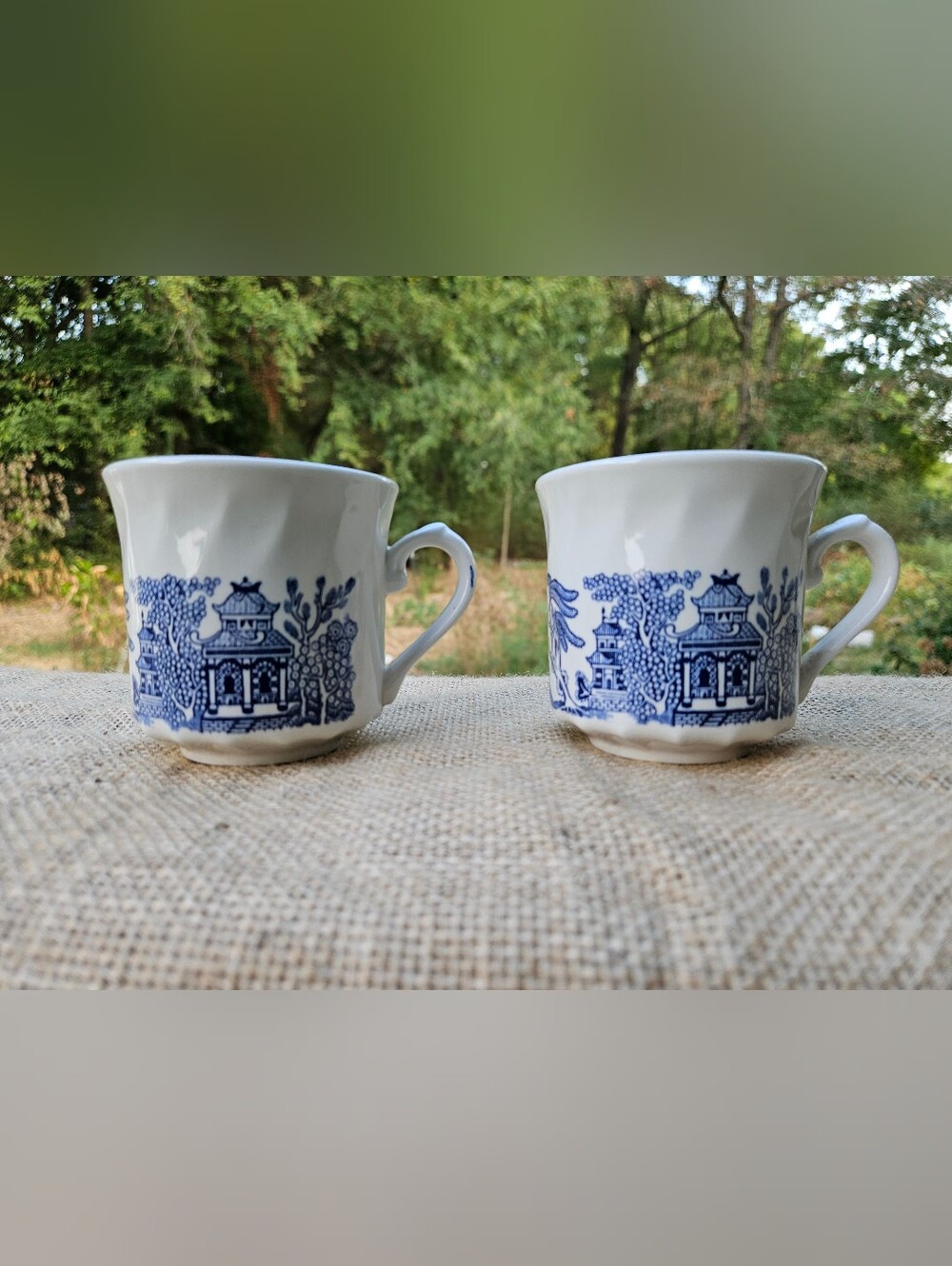 Blue and White Mugs or Cups - Classic Blue Willow Pattern Churchill England